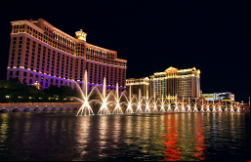 The water show outside the Bellagio is a show-stopper for people walking along the Las Vegas Strip.
